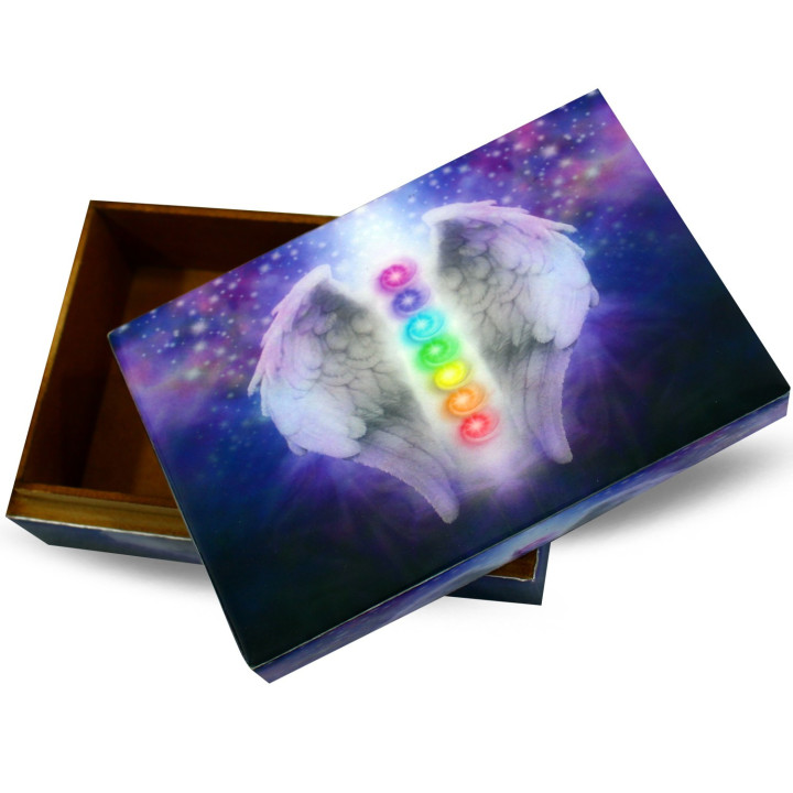 Cassetta legno ali di angelo 7 chakra 15x10cm