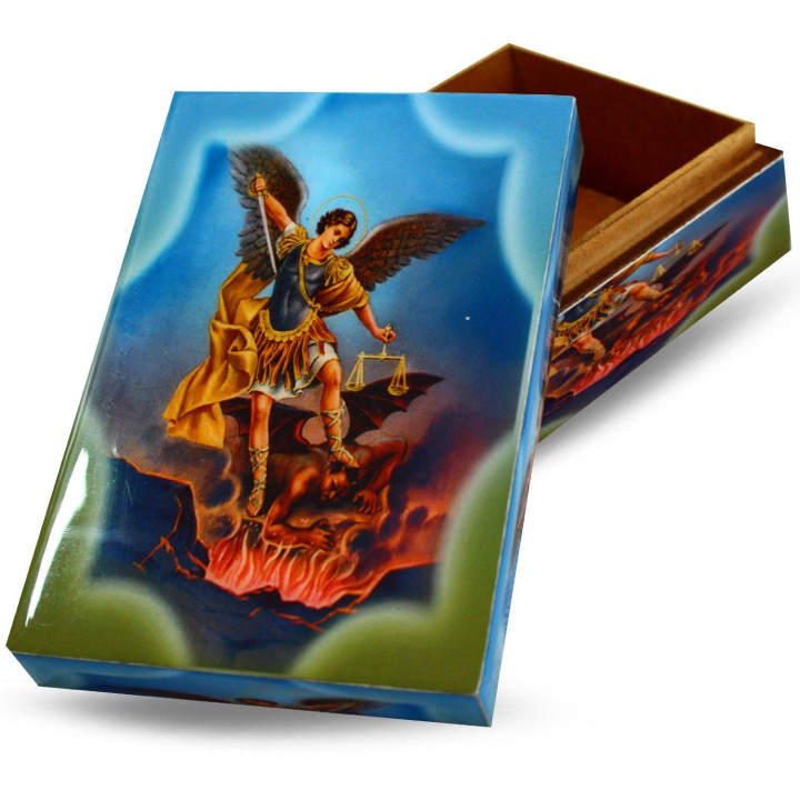 Cassetta Legno Arcangelo Michele 15x10cm