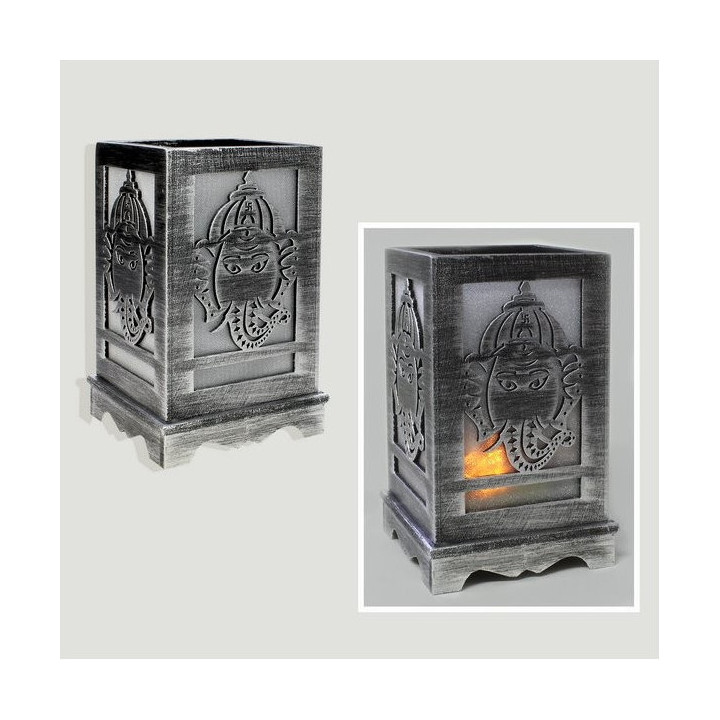 Porta Candele Ganesha - Legno e Cristallo Argenteo
